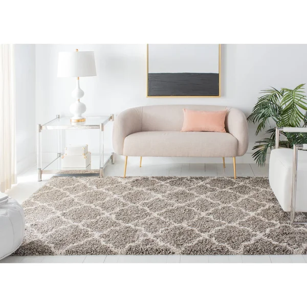 Safavieh Hudson Shag Vitchka Glam Trellis 2-Inch Thick Rug - 5& x 5& Round - Slate Blue/Ivory
