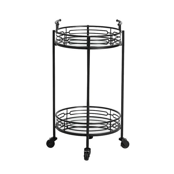 Glitzhome - Llc Deluxe 2-Tier Mirrored Metal Bar Cart in Black