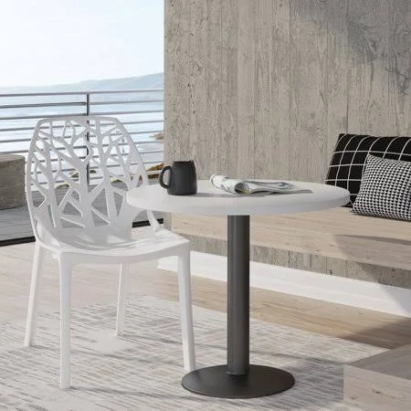 LeisureMod Modern Cornelia Tree Cut-Out Back Design Dining Chair, Solid White