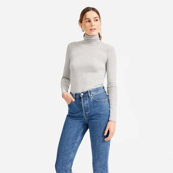 Women's Pima Micro-Rib Turtleneck Sweater by Everlane in Heather Grey - Size Xxs
