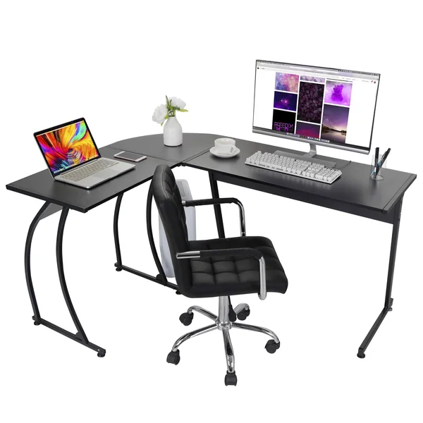Zenstyle L-Shape Corner Computer Desk Home Office PC Laptop Table Multipurpose Gaming Workstation with Solid Steel Frame/Waterpr