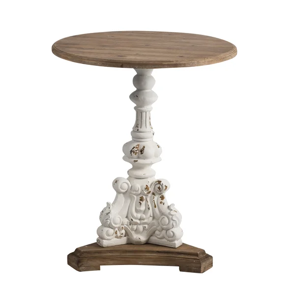 Round Side Table Antique White/Natural - Au0026B Home