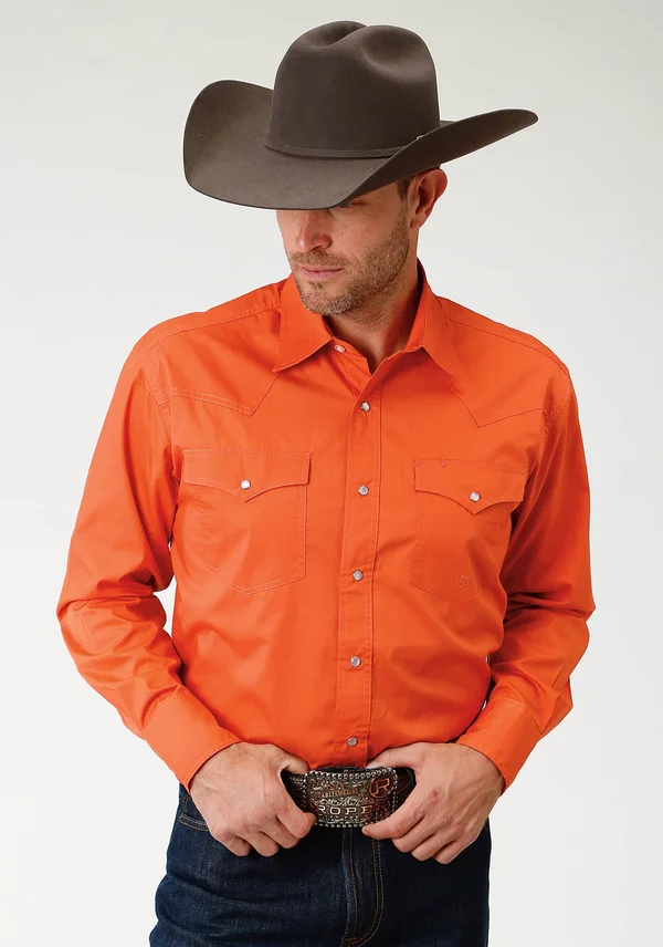 Roper Western Shirt Mens L/S Snap Solid 03-001-0265-1070 or Orange