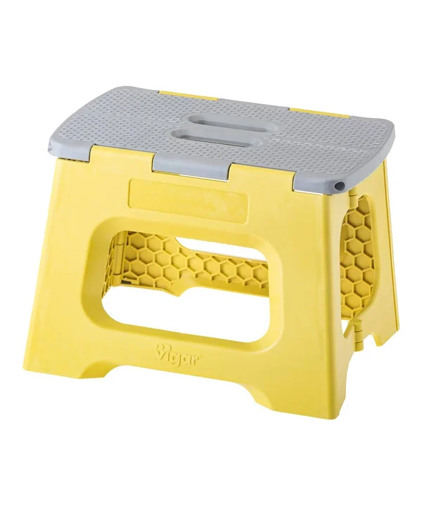 Vigar Compact Foldable Stool, 9 Inches, Lightweight, 330-Pound Capacity Non-Slip Folding Step Stool for Kids and Adults, Mustard