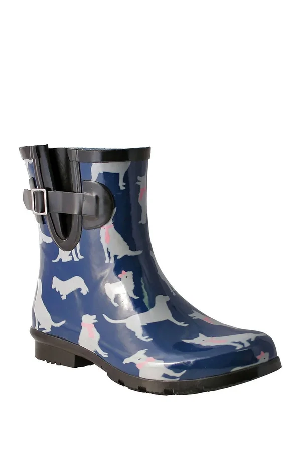 Nomad Women's Droplet Rain Boot - Size: 7, Navy/White Dogs