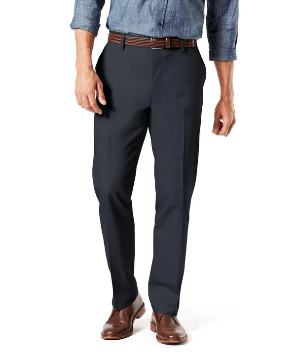 Dockers Men's Signature Lux Cotton Straight Fit Creased Stretch Khaki Pants - Charcoal Heather