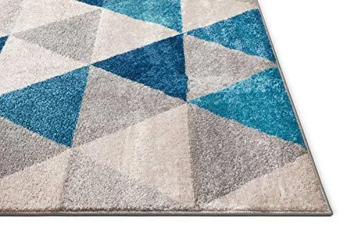 Well Woven Isometry Blue & Grey Modern Geometric Triangle Pattern 7&10x22 x 9&10x22 Area Rug Soft Shed Free Easy to Clean St