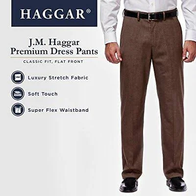 Men's J.M. Haggar Premium Classic-Fit Stretch Sharkskin Flat-Front Superflex Waist Dress Pants - Dark Navy - 36x31