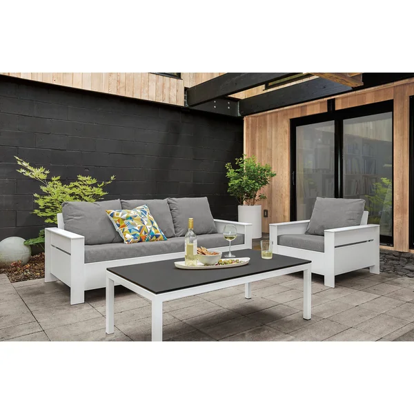 Room & Board, Modern Parsons Outdoor Coffee Table w/ 1x22 Leg 24d 48W 16h in Grey, Grey Recycled HDPE Top w/ Graphite Base