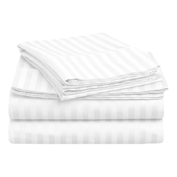 Superior 400 Thread Count Deep Pocket Stripe Cotton Sateen Sheet Set (King, White)