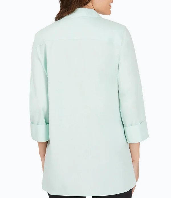 Foxcroft Pandora Solid Non-Iron Pinpoint Oxford Button Front Wing Collar Neck 34 Sleeve Tunic - Womens, 16, Autumn Ivy