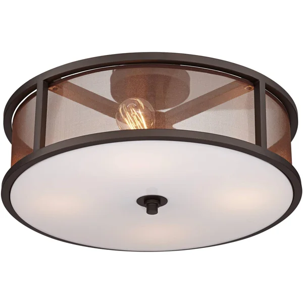 Possini Euro Design Industrial Ceiling Light Semi Flush Mount Fixture Bronze 18 3/4x22 Wide 4-Light Brown Organza for Living Roo