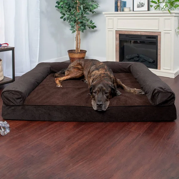 FurHaven Sofa Dog Bed - Faux Fleece & Chenille Memory Foam - Jumbo, Orion Blue