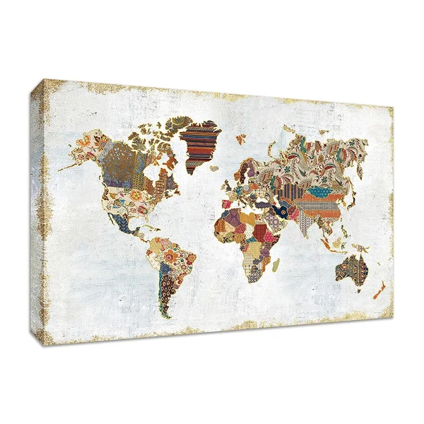 Tangletown Fine Art Pattern World Map by Laura Marshall Fine Art Giclee Print on Gallery Wrap Canvas, 57x22 x 38x22 - Multi