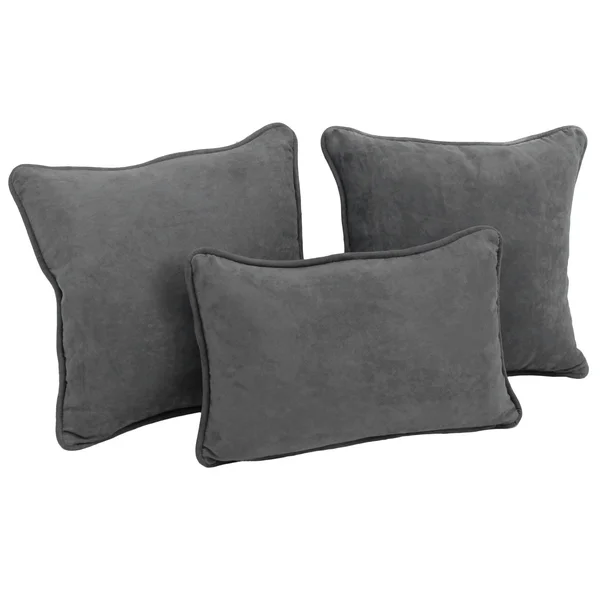 Blazing Needles 3 Piece Microsuede Decorative Pillow Set Black