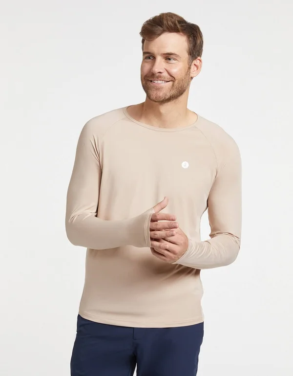 UPF 50+ Long Sleeve Sun Protective Base Layer for Men, Sun Safe Tops White