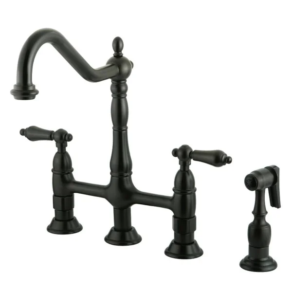 Kingston Brass KS1270ALBS Heritage Bridge Kitchen Faucet with Brass Sprayer, Matte Black