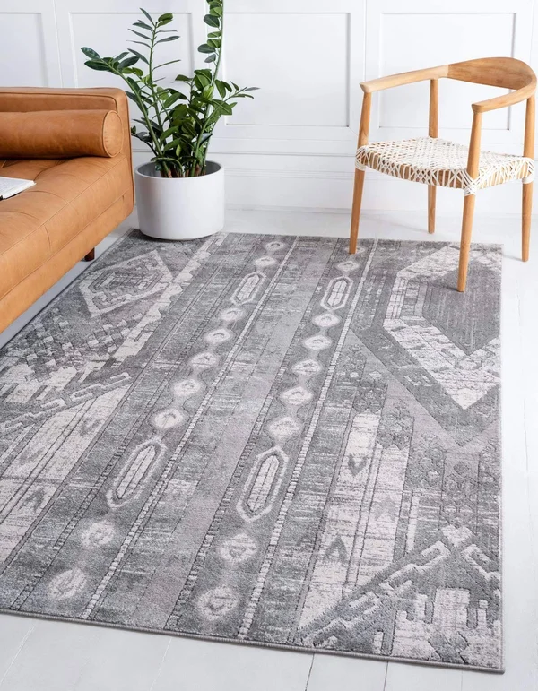 Southwestern Grand Canyon Aztec Area Rug 4 ft Square - Gray