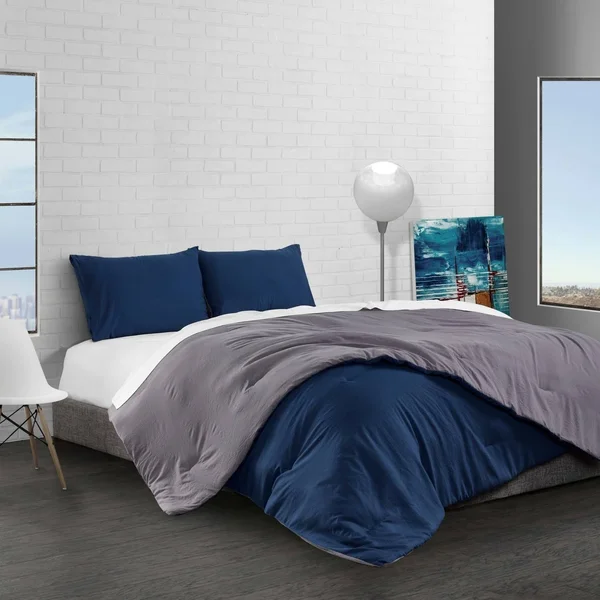Reversible Brushed Microfiber Plush Down-Alt Comforter 3 Piece Set White/Platinum - King