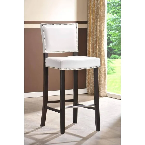Baxton Studio Aries Modern Bar Stool with Nail Head TRIM - White, Set of 2