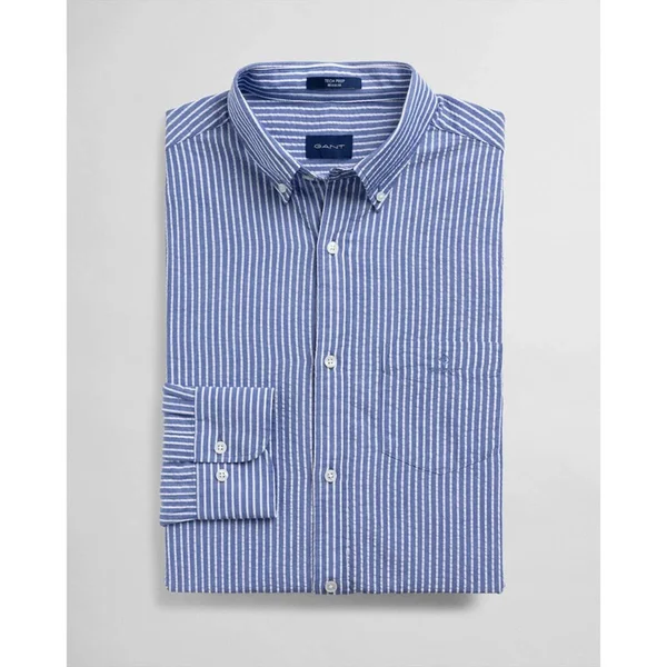 Gant Regular Fit Tech Prep Stripe Seersucker Shirt, Blue (S)