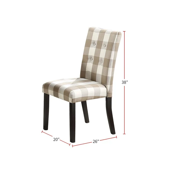 Beige Grid Patterned Fabric Upholstered Side Chairs, Set of 2