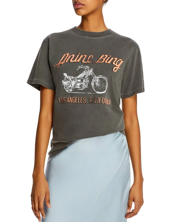 Anine Bing Lili T-Shirt Motorcycle in Charcoal - Medium