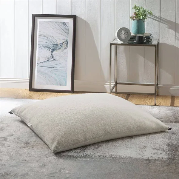 Magic Pouf Cream White Beanbag Sherpa 3 in 1 Ottoman Chair Pillow