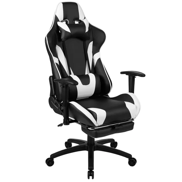 Flash Furniture Black Gaming Desk and Black Footrest Reclining Gaming Chair Set with Cup Holder, Headphone Hook & 2 Wire Man