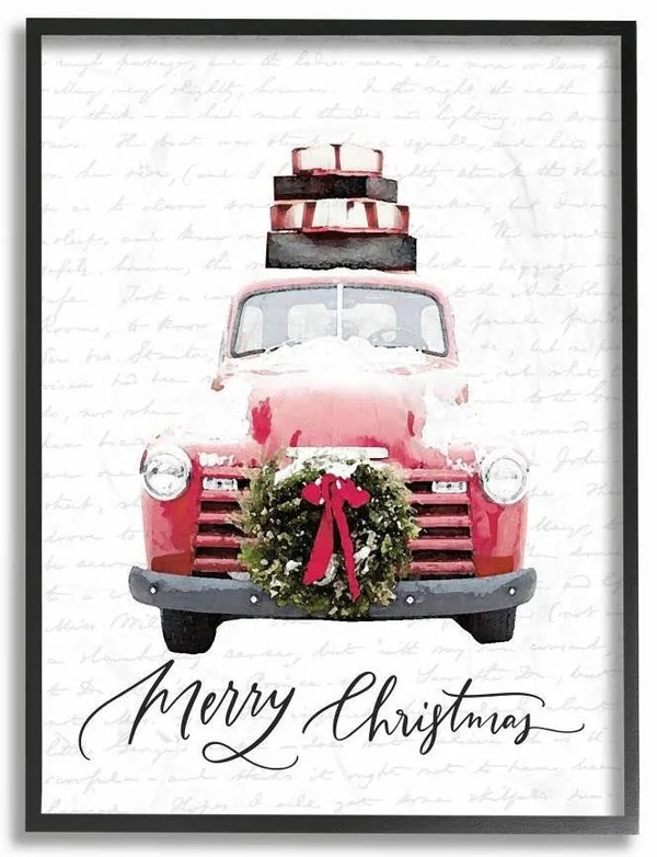 Stupell Industries Merry Christmas Red Truck Holiday Design Framed Art - ShopLadder
