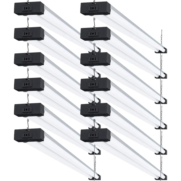Sunco Lighting LED Shop Light, Industrial, Frosted, 12 Pack, 5000K
