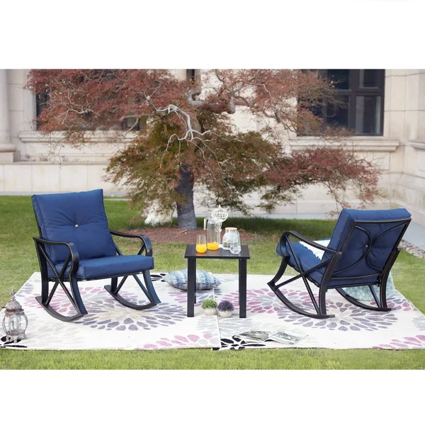Patio Festival 3-Piece Outdoor Rocker Conversation Set w/ Cushions - Blue