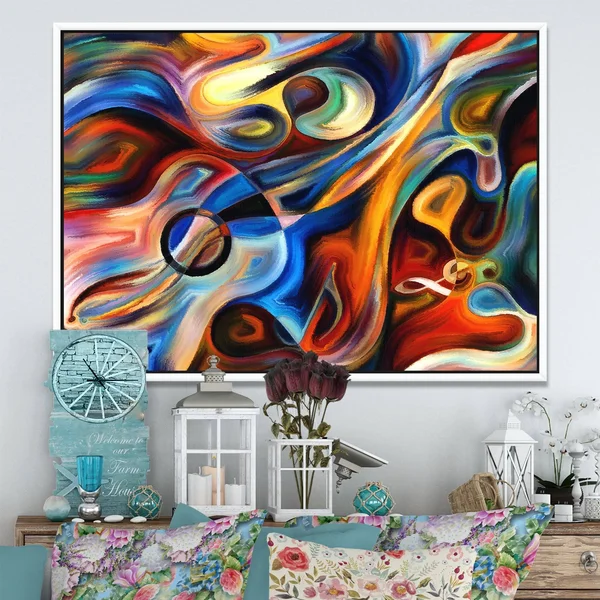 Designart & Abstract Music and Rhythm & Abstract Framed Canvas Art Print, Size: 34 inch x 18 inch