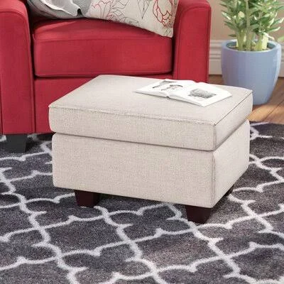 Andover Mills Lampkins 24x22 Rectangle Standard Ottoman Fabric: Linen Beige Polyester Blend
