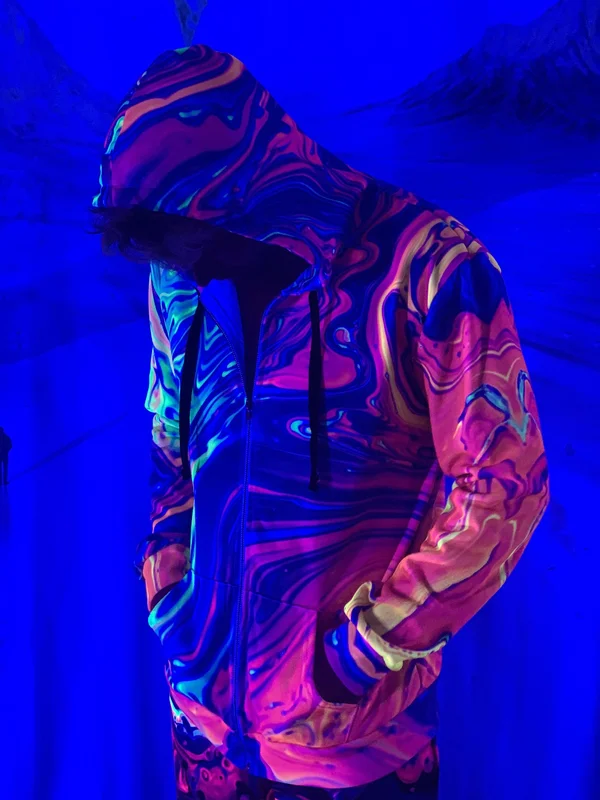 Neon Nuclear Unisex Hoodie S - Black, Zip Up Crushed Velvet