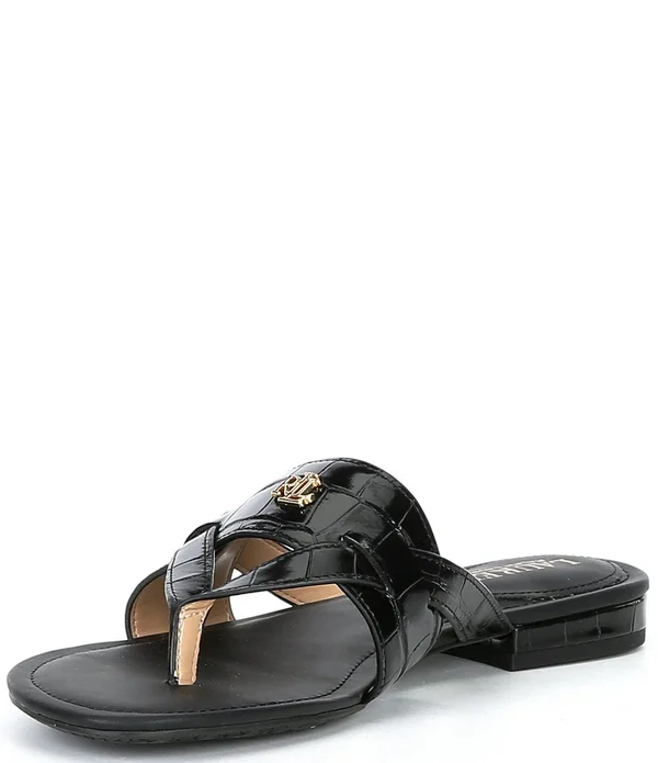 Lauren Ralph Lauren Rosalind Croco Embossed Leather Sandals - 11M