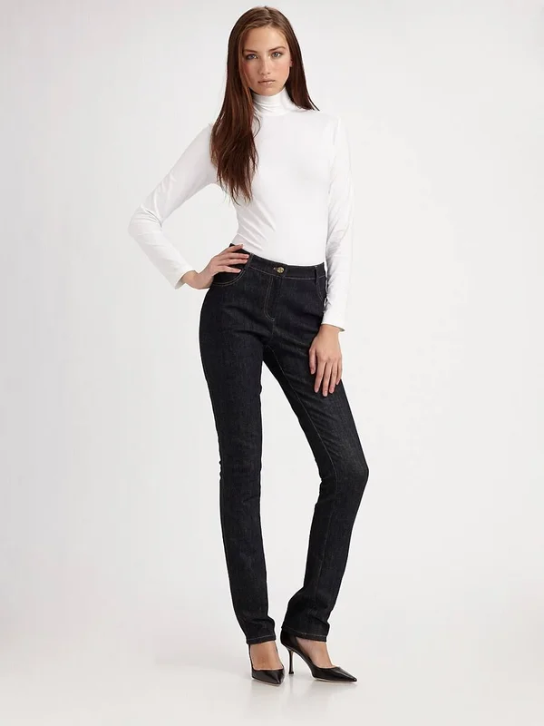 St. John Women's Caviar Collection Fine Jersey Turtleneck Top 0453807741049 - Large, Caviar