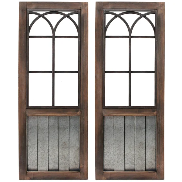 FirsTime & Co. 12 in. x 1 in. x 31.5 in. Metal Black Willow Farmhouse Window Wall Plaque 2-Piece Set