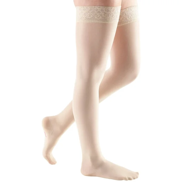 Mediven Sheer & Soft, 30-40 mmHg, Thigh High w/ Lace Top-Band, Closed Toe Wheat, II