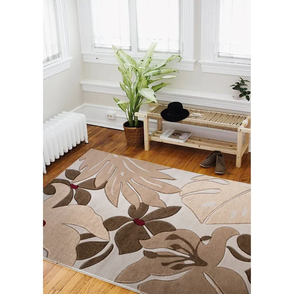 Glamour Floral Collection Polypropylene Area Rug - 5&2&& x 7&5&& Oval - Brown/Black