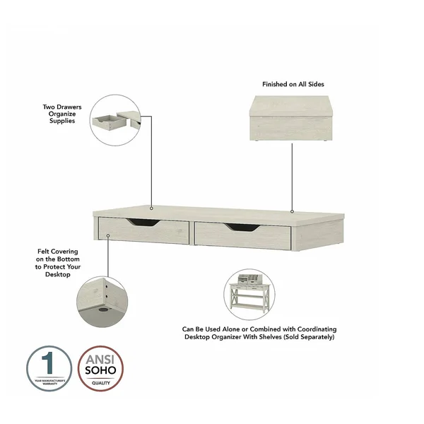 Bush Furniture Key West Secretary Desk with Storage and Desktop Organizers, Linen White Oak