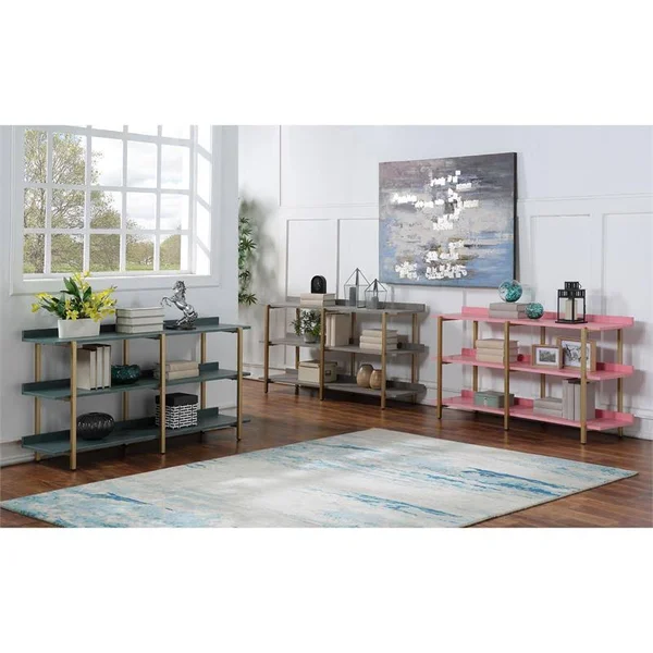 Furniture of America Teviot Wood 3-Tier Bookshelf in Antique Gray and Gold