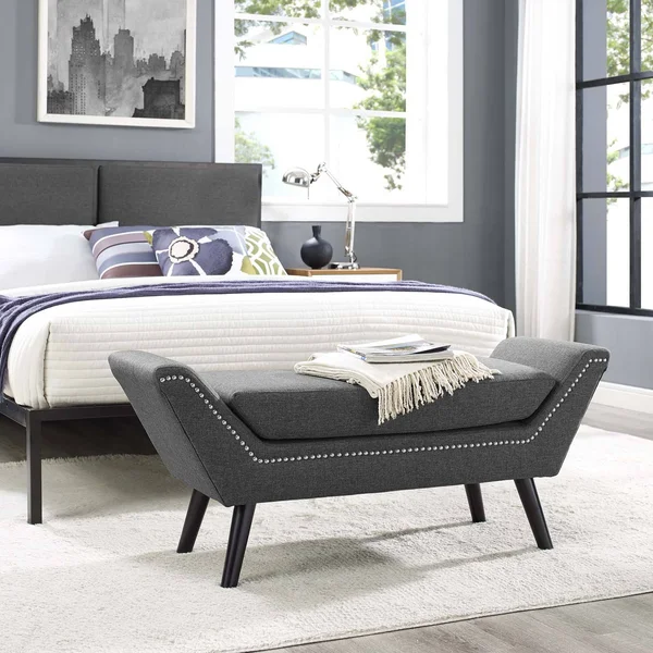 Modway Gambol Light Gray Upholstered Fabric Bench