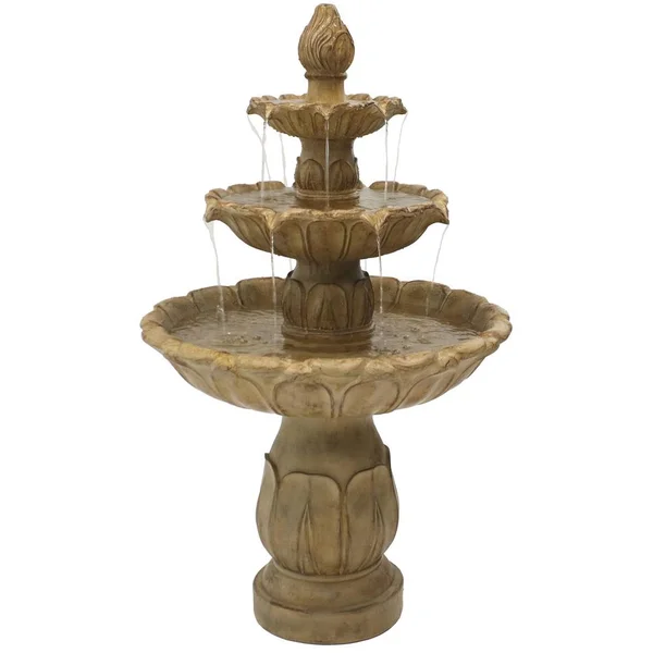 Sunnydaze Decor Classic Tulip 3-Tiered Outdoor Water Fountain - Light Brown