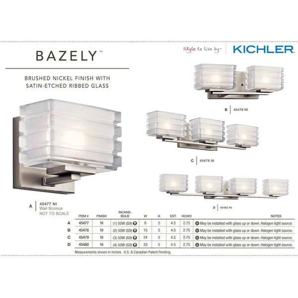 Kichler 45480NI Bazely Bath 4-Light Halogen - Brushed Nickel
