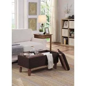 Brentwood Storage Ottoman Mocha Faux Linen/Brown Trays - Breighton Home