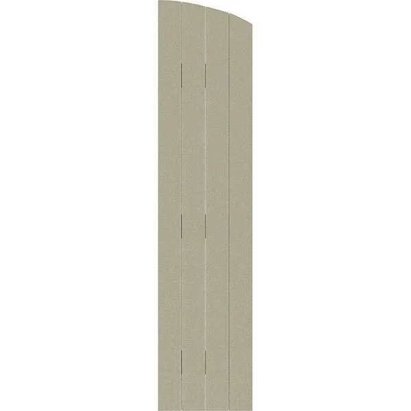 21 1/2 inchw x 74 inchh (66 5/8 inch Low Side) Rustic Four Board Joined Board-n-Batten Faux Wood Shutters w/Elliptical Arch Top