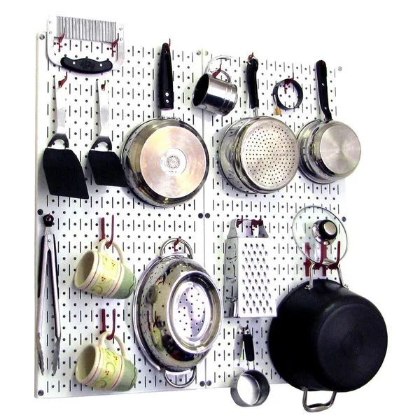 Wall Control Kitchen Pegboard 32 in. x 32 in. Metal Peg Board Pantry Organizer Kitchen Pot Rack with White Pegboard and Red Peg