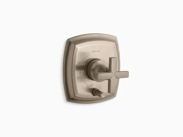 Kohler K-T98759-3-BV Margaux Rite-Temp Pressure-Balancing Trim with Push-Button Diverter and Cross Handles - Valve Not Included V