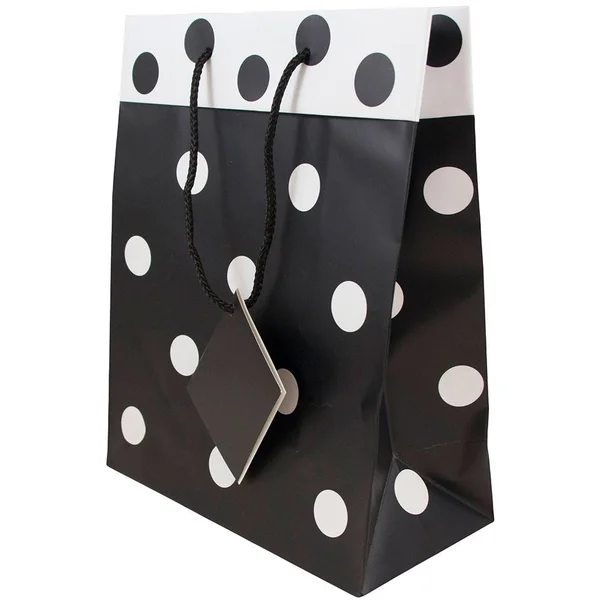 Jam Paper Gift Bags - Medium, 8 inch x 10 inch x 4 inch, Black & White Polka Dot Matte, 24/Pack, Size: 8 x 10